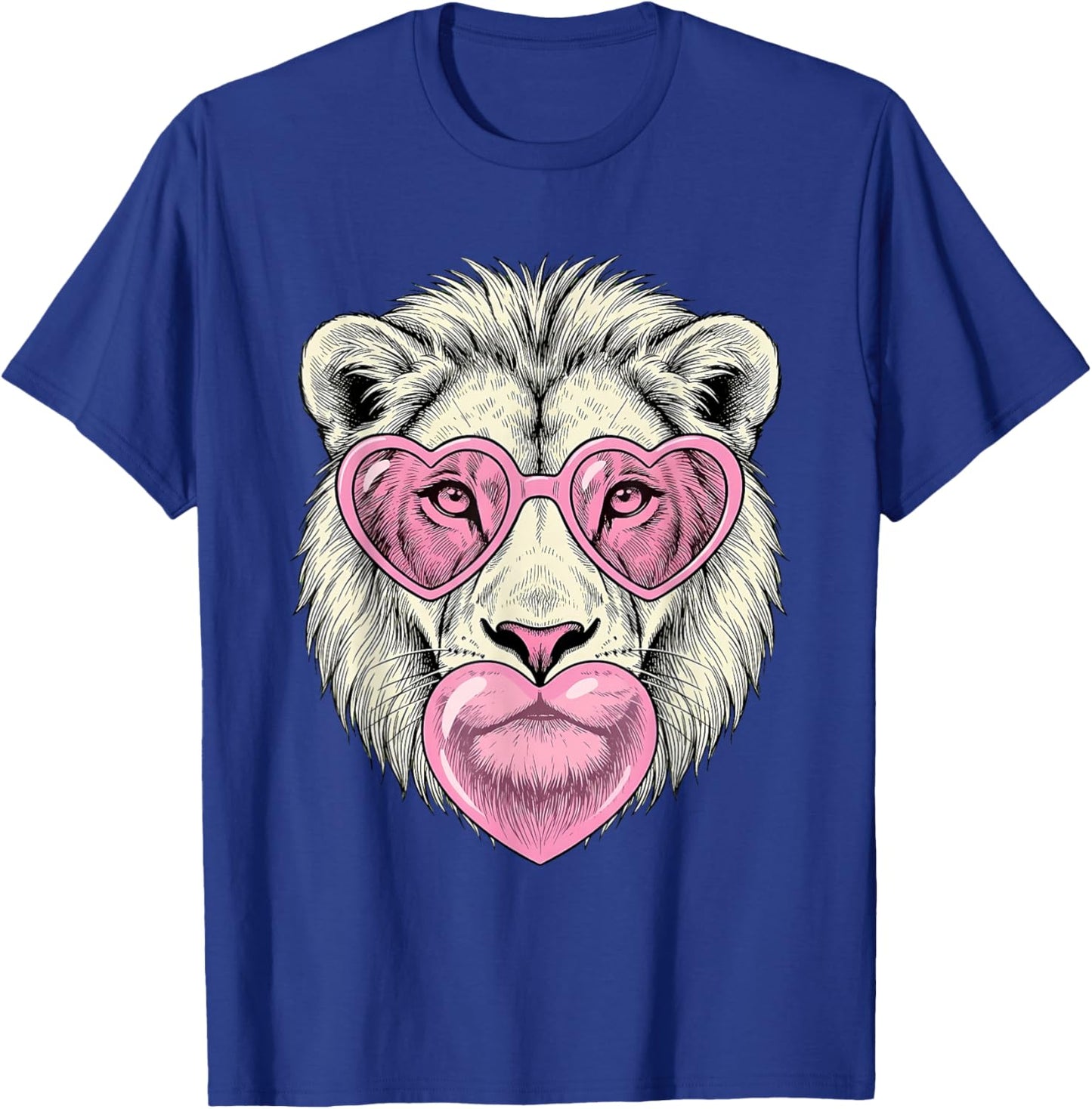 Cute Lion Blowing Pink Valentine Heart Bubble Gum T-Shirt - T-Shirt | Royal