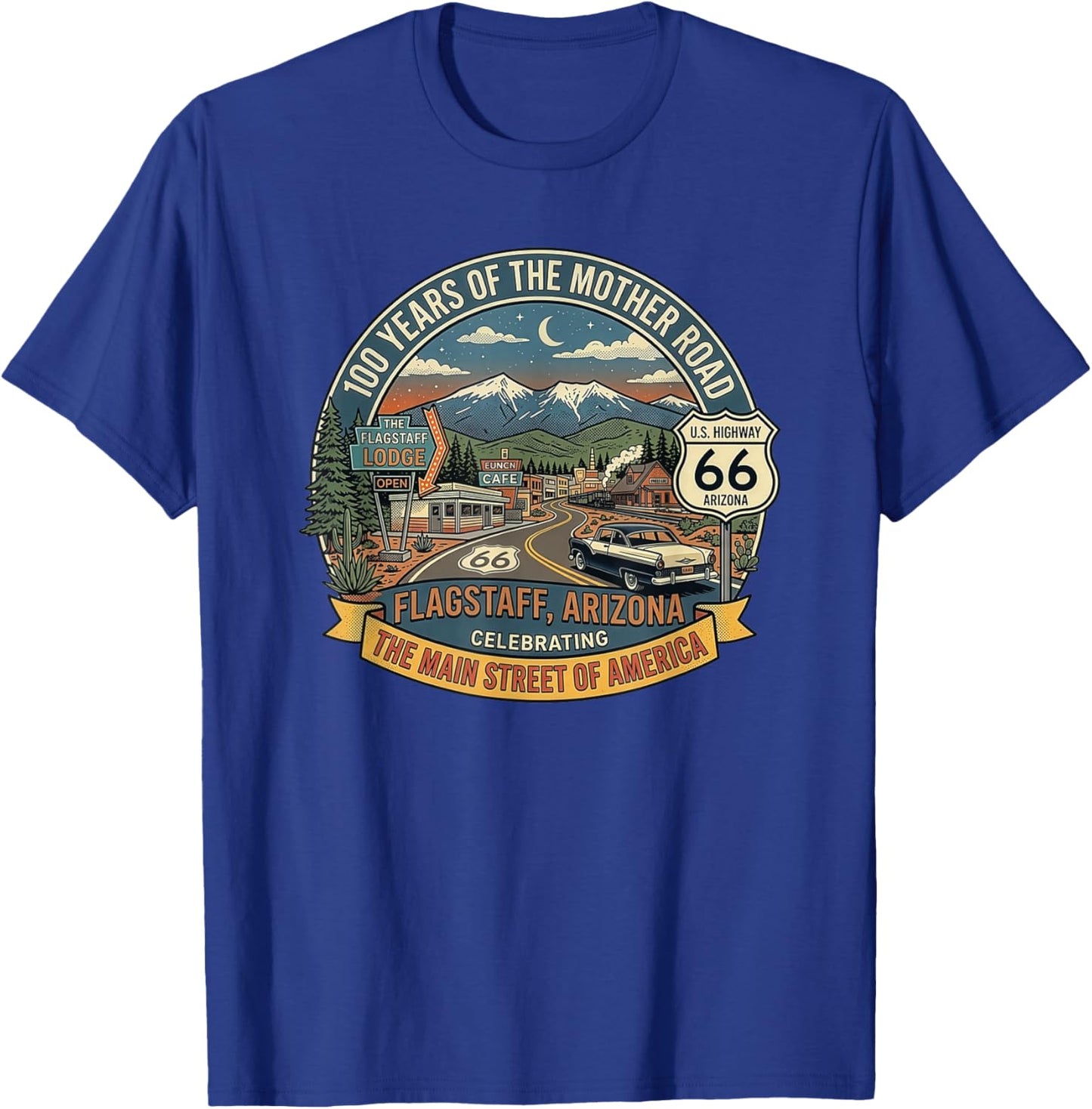 Retro Flagstaff Arizona US Highway 66 Centennial Souvenir T-Shirt - T-Shirt | Royal