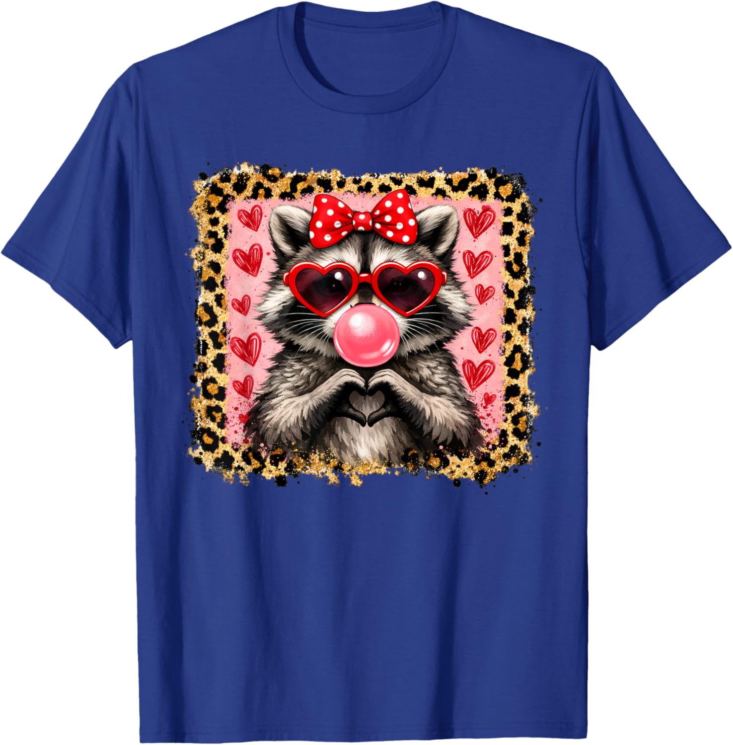 Funny Raccoon Blowing Bubble Gum Heart T-Shirt - T-Shirt | Royal