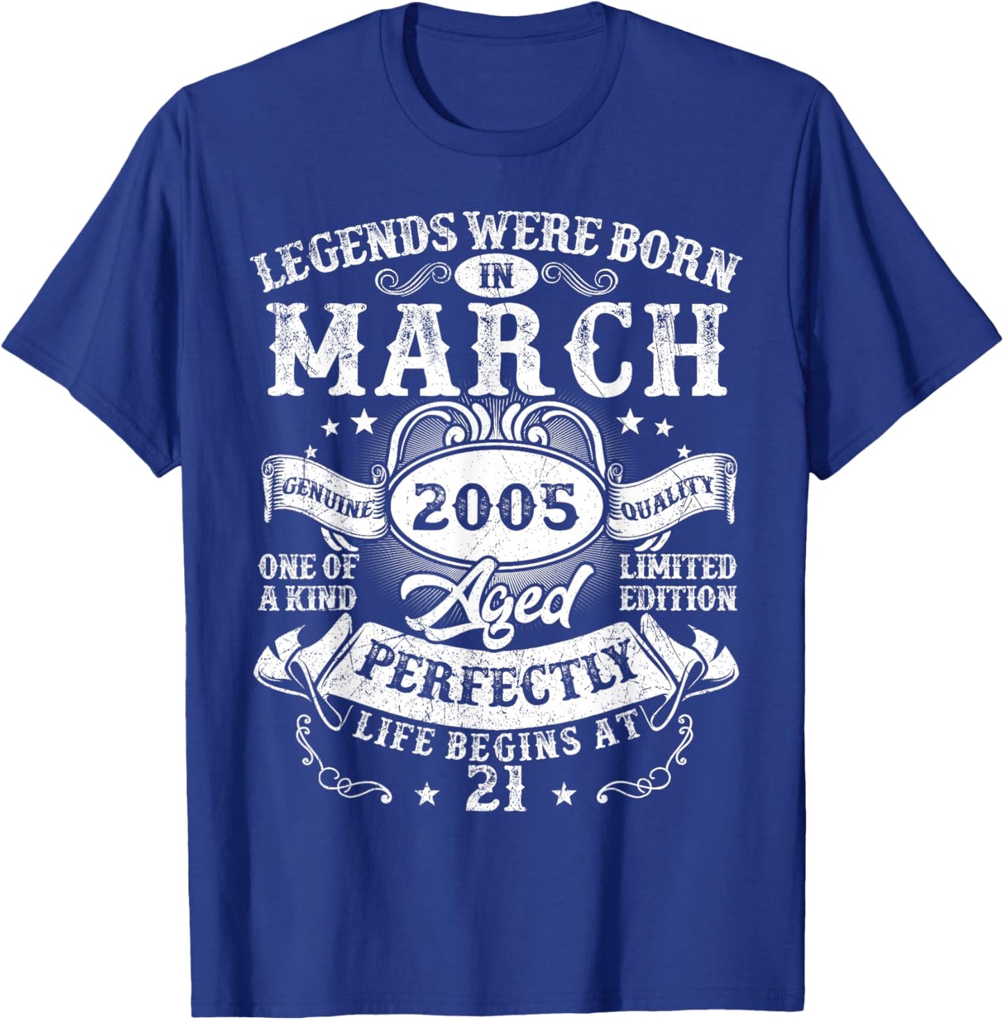 Vintage Legend March 2005 21 Year Old 21st Birthday Men Boys T-Shirt - T-Shirt | Royal