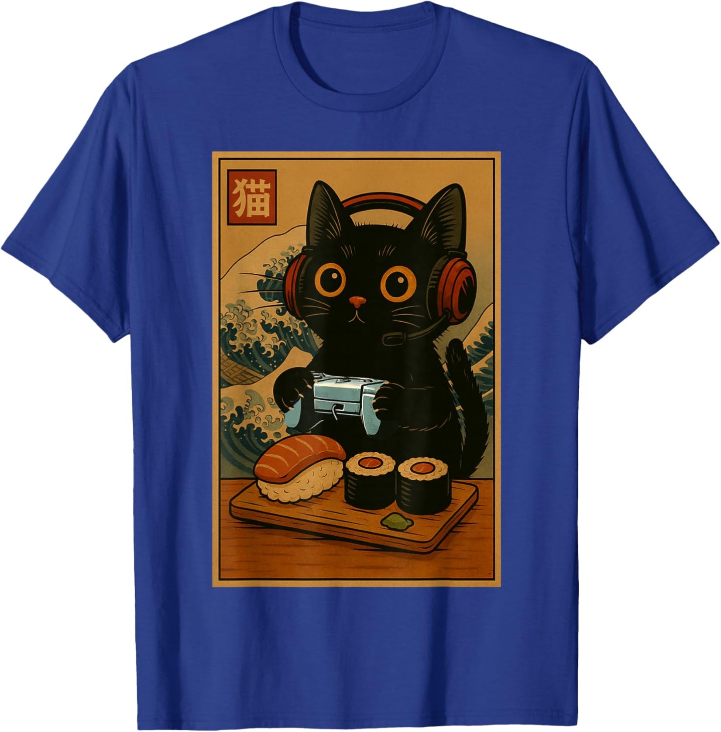 Cute Kawaii Gamer Cat Funny Sushi Retro Japanese Cat Gaming T-Shirt - T-Shirt | Royal