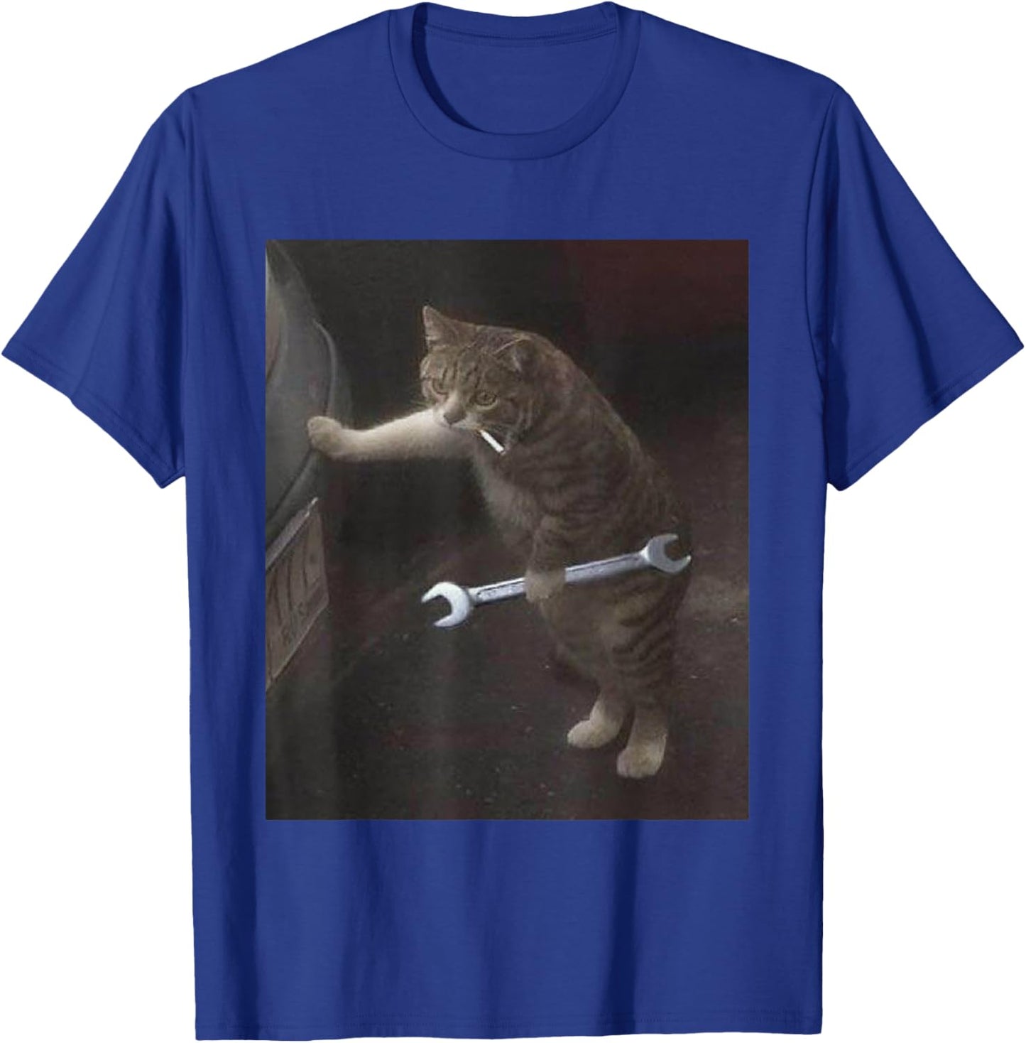 Funny Cat Mechanic Meme with Wrench Sarcastic Humor Dad Men T-Shirt - T-Shirt | Royal