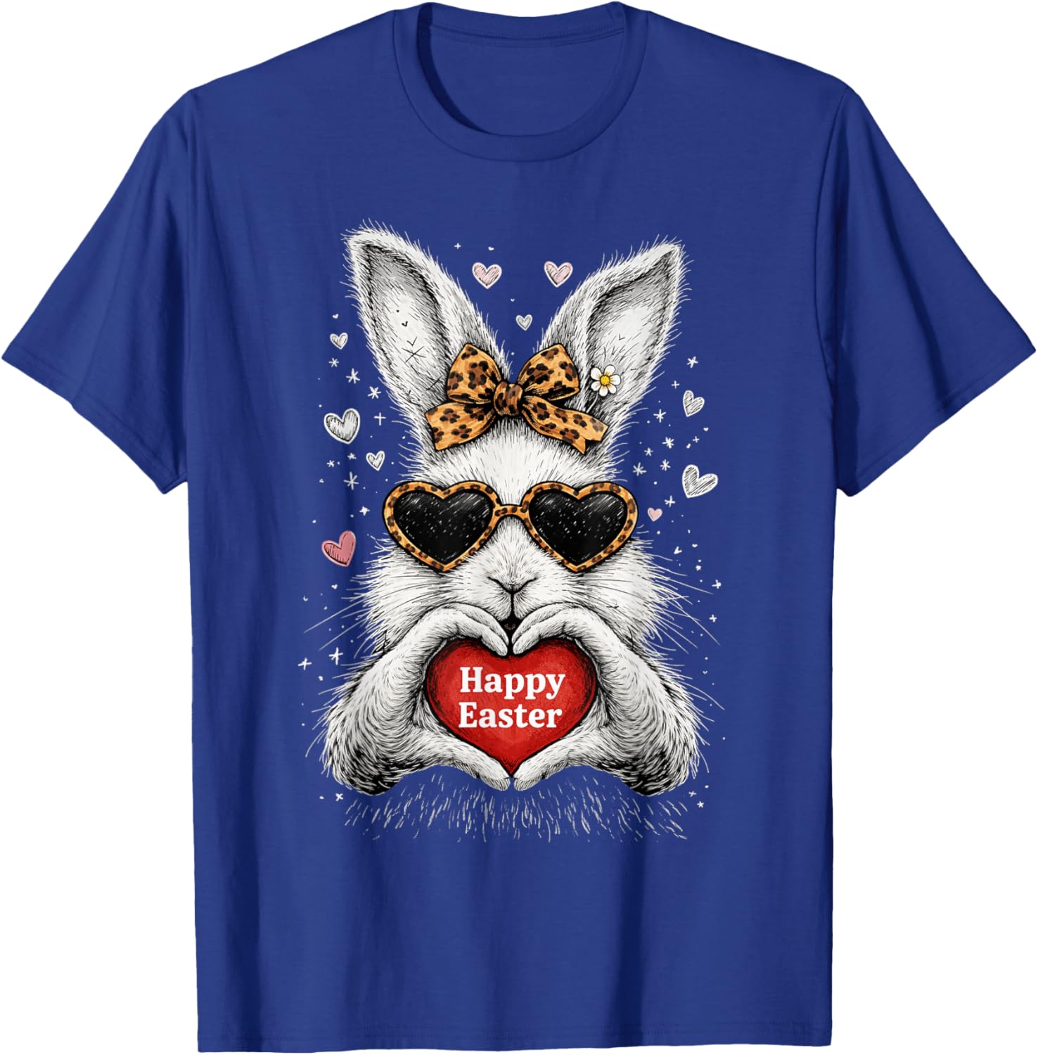 Rabbit Bunny Wearing Leopard Glasses Happy Easter Women Kids T-Shirt - T-Shirt | Royal