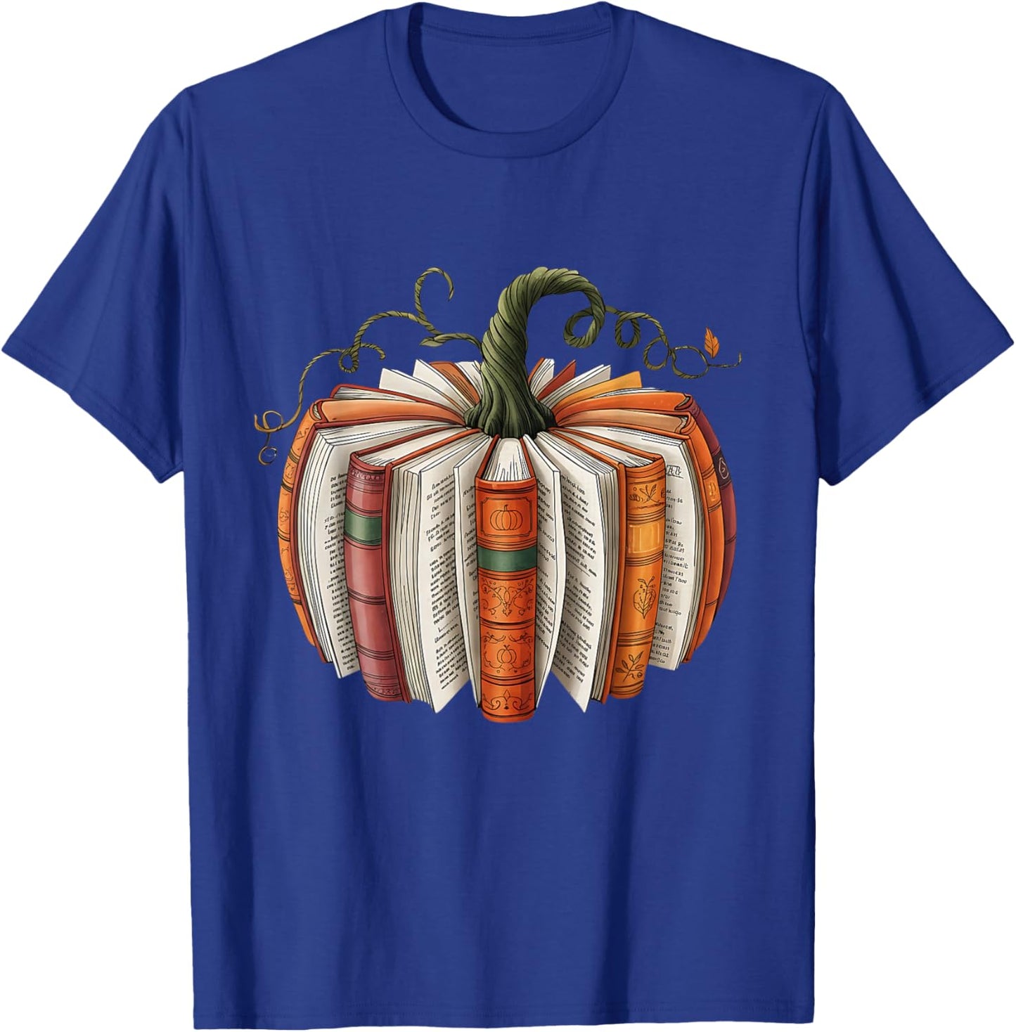 Fall Book Pumpkin Retro Reading Halloween Teacher T-Shirt - T-Shirt | Royal