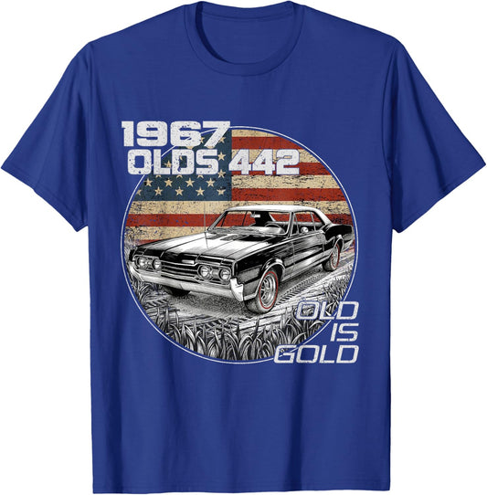 Vintage 67 1967 Olds 442 Silhouette Muscle Cars T-Shirt - T-Shirt | Royal