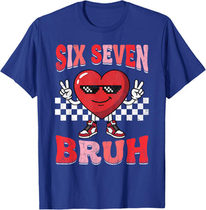 Bruh Six Seven 67 Meme Checkered Valentine’s Day Teens Boys T-Shirt - T-Shirt | Royal