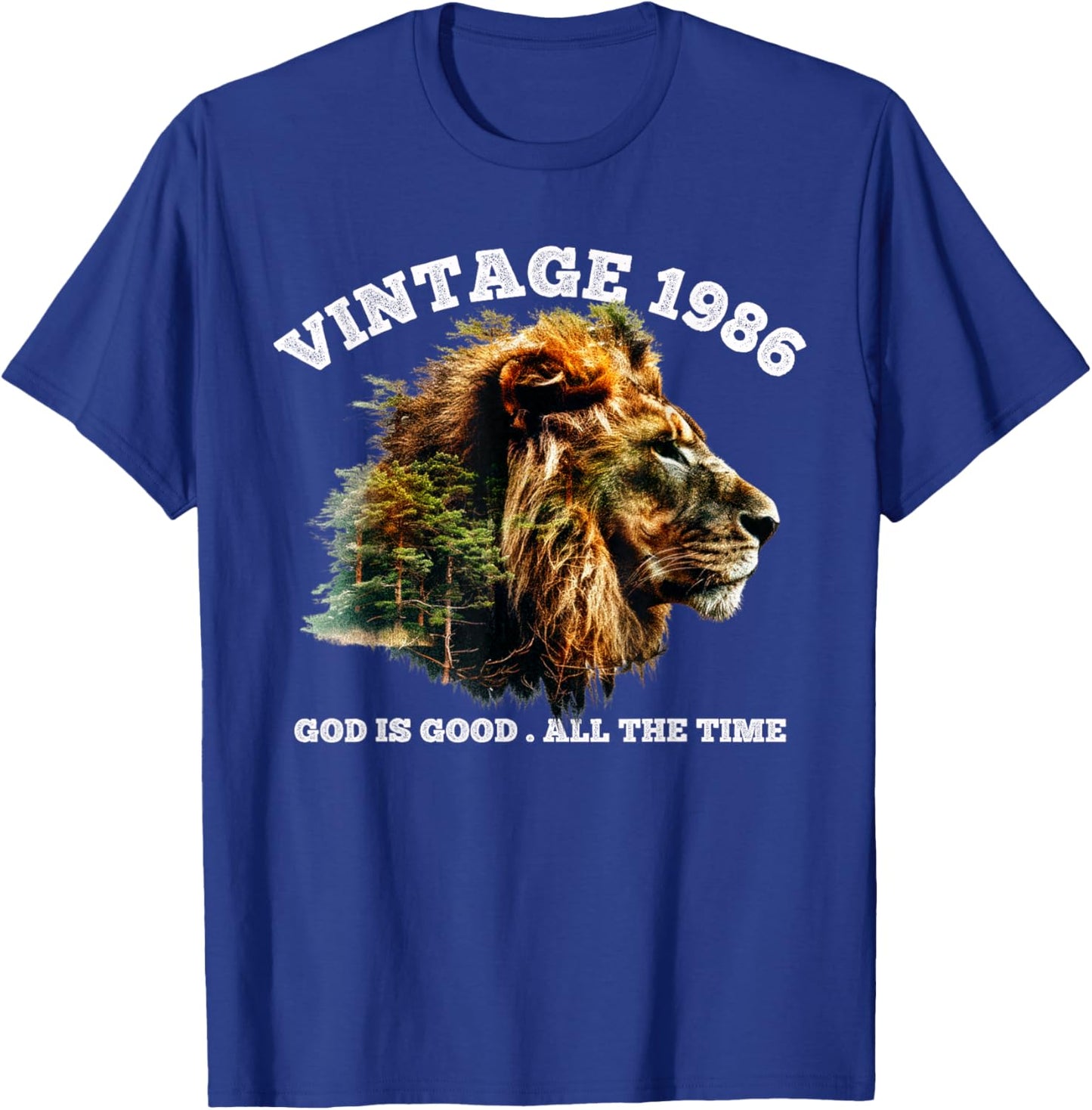 Vintage 1986 God is Good Lion Faith Christian 40th Birthday T-Shirt - T-Shirt | Royal