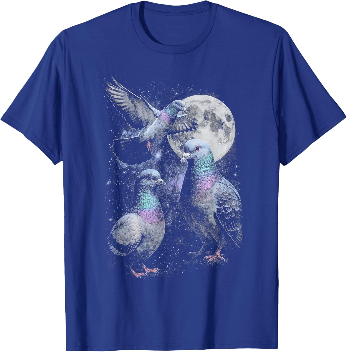 Funny Pigeon Retro Three Pigeon Howling at The Moon T-Shirt - T-Shirt | Royal