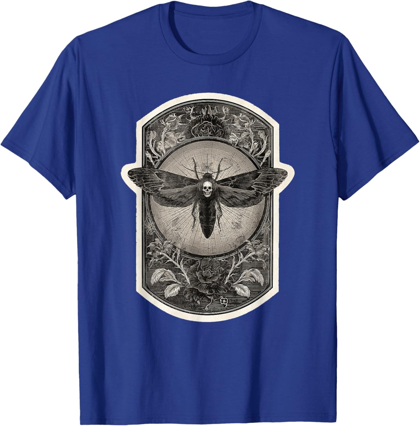 Death Head Moth Gothic Flower Skull Illustration T-Shirt - T-Shirt | Royal