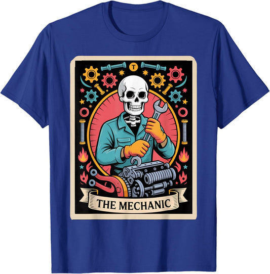 Skeleton Mechanic Tarot Card– Funny Auto Repair T-Shirt - T-Shirt | Royal