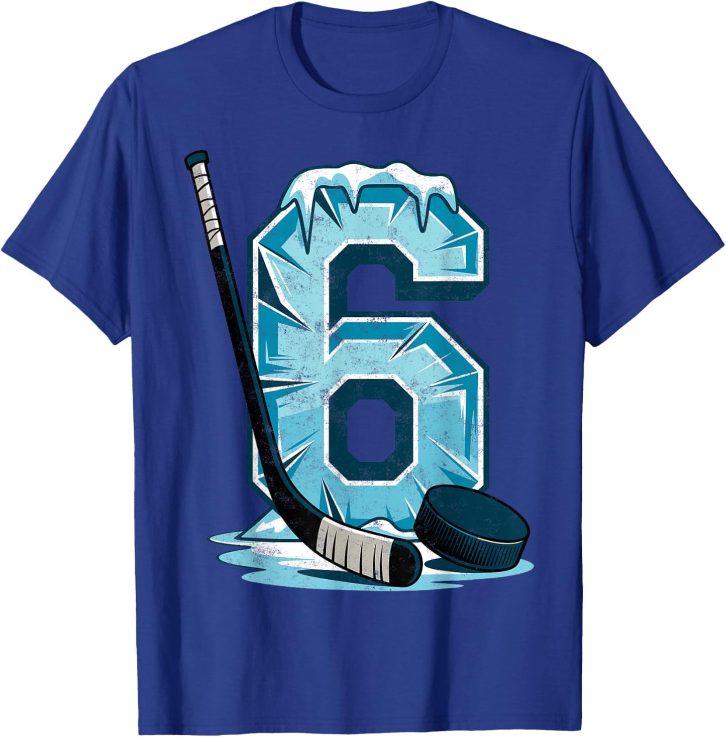 Ice Hockey 6 Years Birthday Boy 6th Bday Kids Hockey Party T-Shirt - T-Shirt | Royal