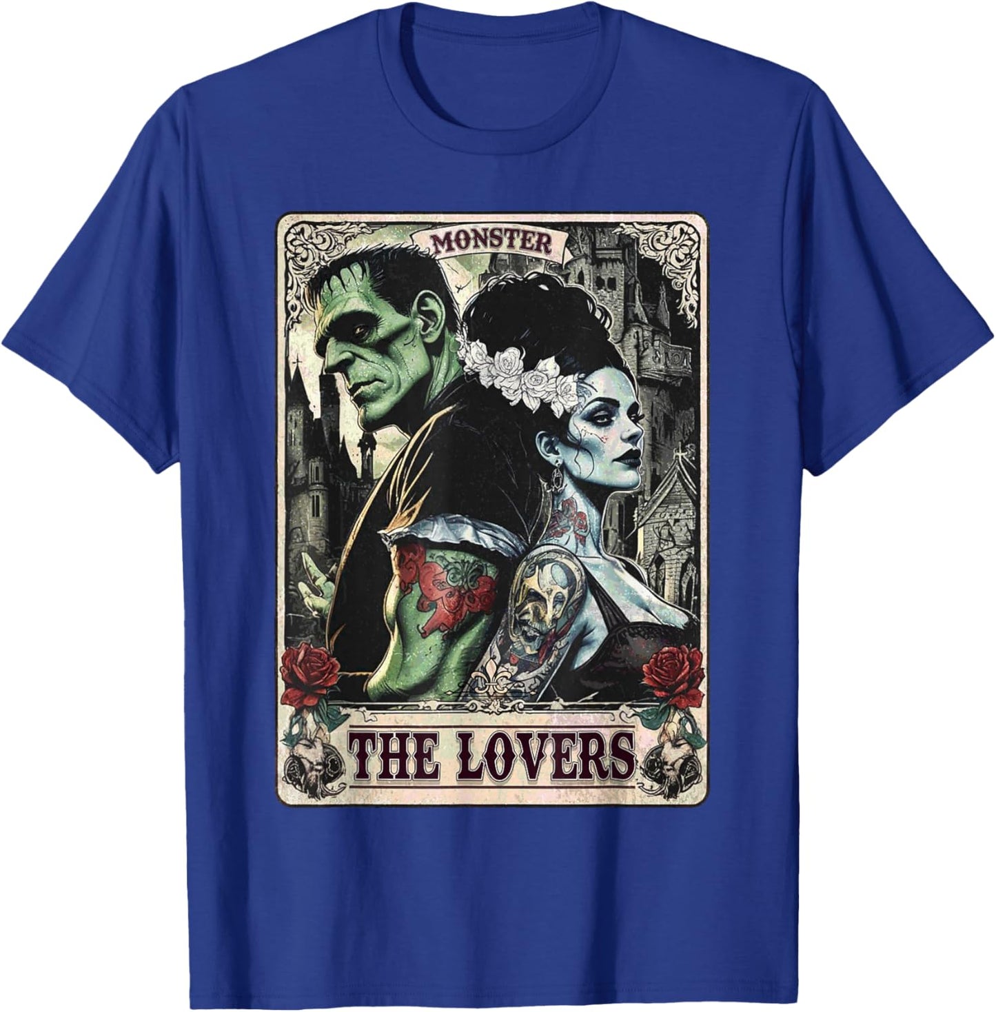The Monster Frankenstein and Bride The Lovers Tarot Card T-Shirt - T-Shirt | Royal