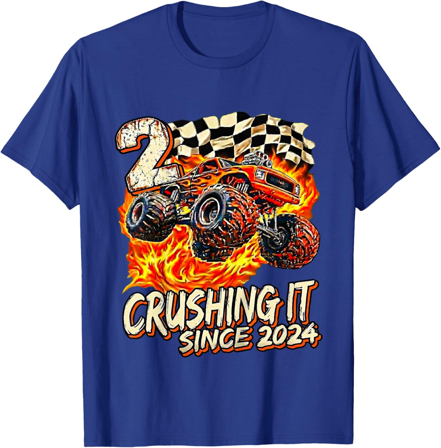 Kids Birthday Monster Truck Boy 2 Year Old Crushing It Since 2024 T-Shirt - T-Shirt | Royal