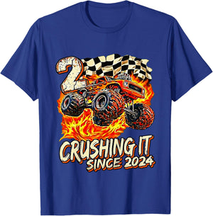 Kids Birthday Monster Truck Boy 2 Year Old Crushing It Since 2024 T-Shirt - T-Shirt | Royal