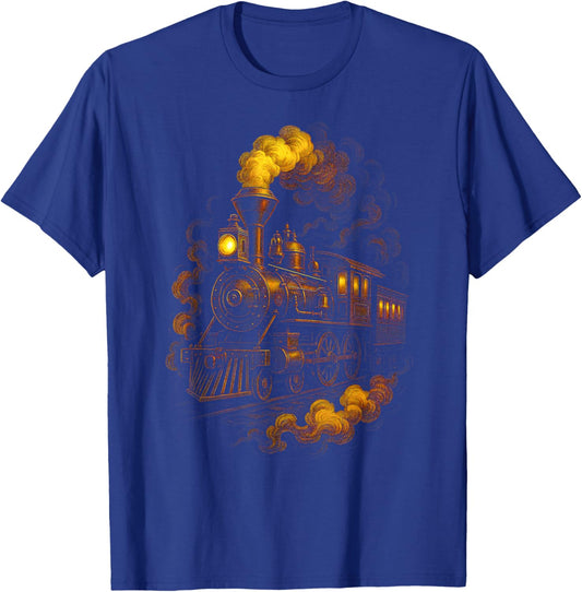 Vintage Steam Locomotive - Train Lover Art T-Shirt - T-Shirt | Royal
