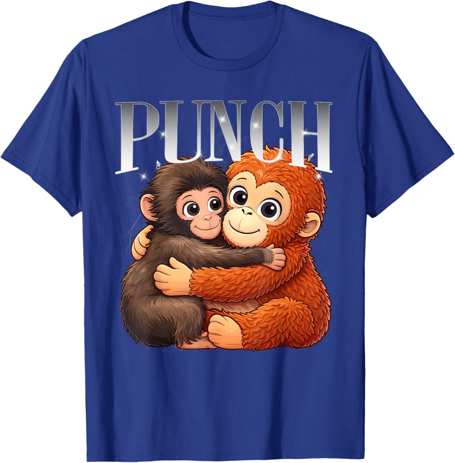 Punch Cute Hugging Baby Monkeys Cartoon Art T-Shirt - T-Shirt | Royal