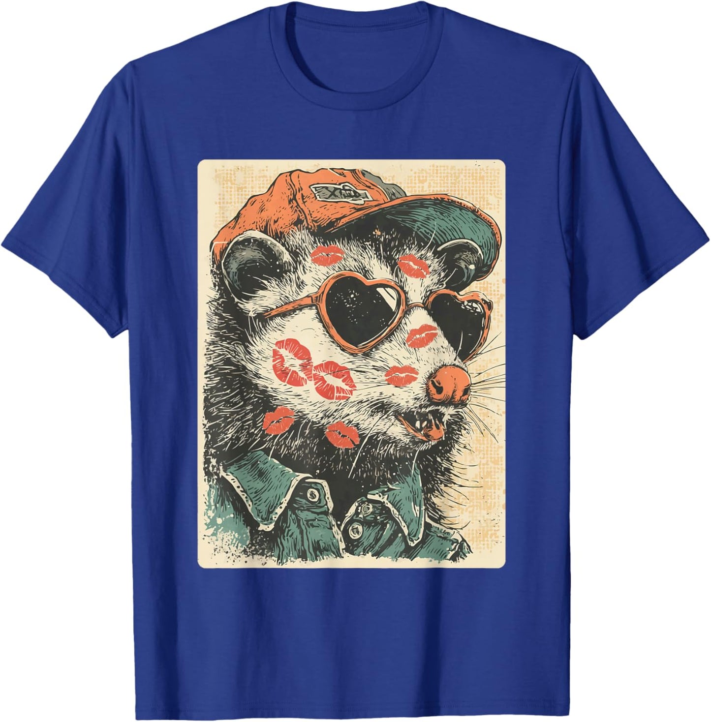 Cute Opossum with Sunglasses Kisses Valentine's Day Possum T-Shirt - T-Shirt | Royal