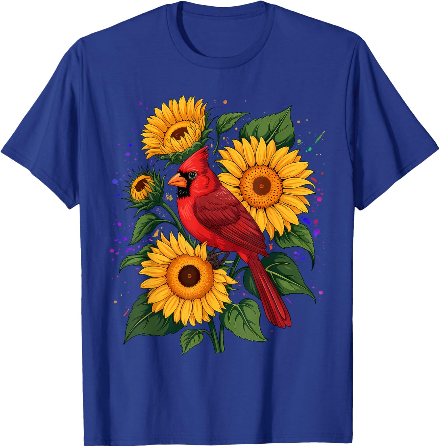 Red Cardinal Bird Sunflower Summer Floral Women T-Shirt - T-Shirt | Royal