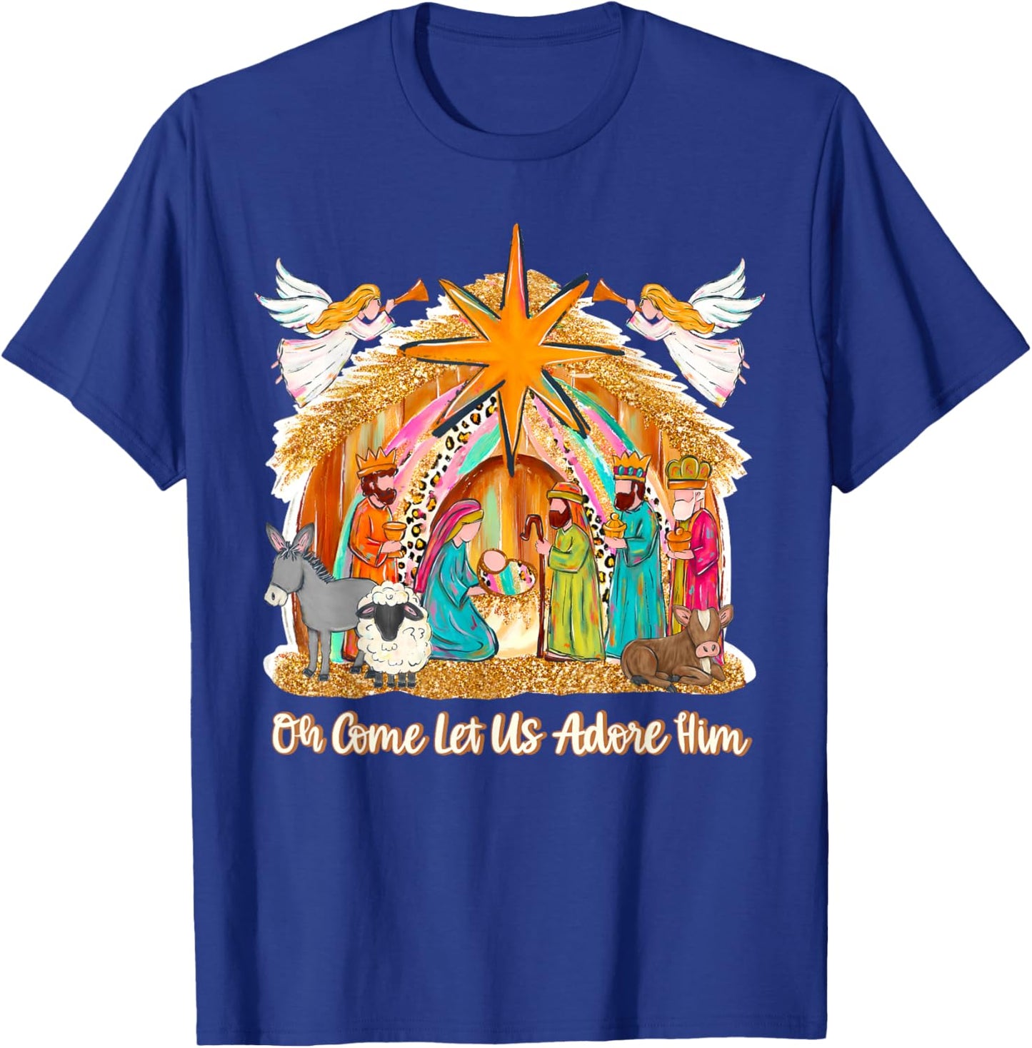 Oh Come Let Us Adore Him Jesus Christmas Christian Holiday T-Shirt - T-Shirt | Royal