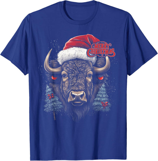 Buffalo Bison - Christmas Funny Santa Holiday Men Women T-Shirt - T-Shirt | Royal
