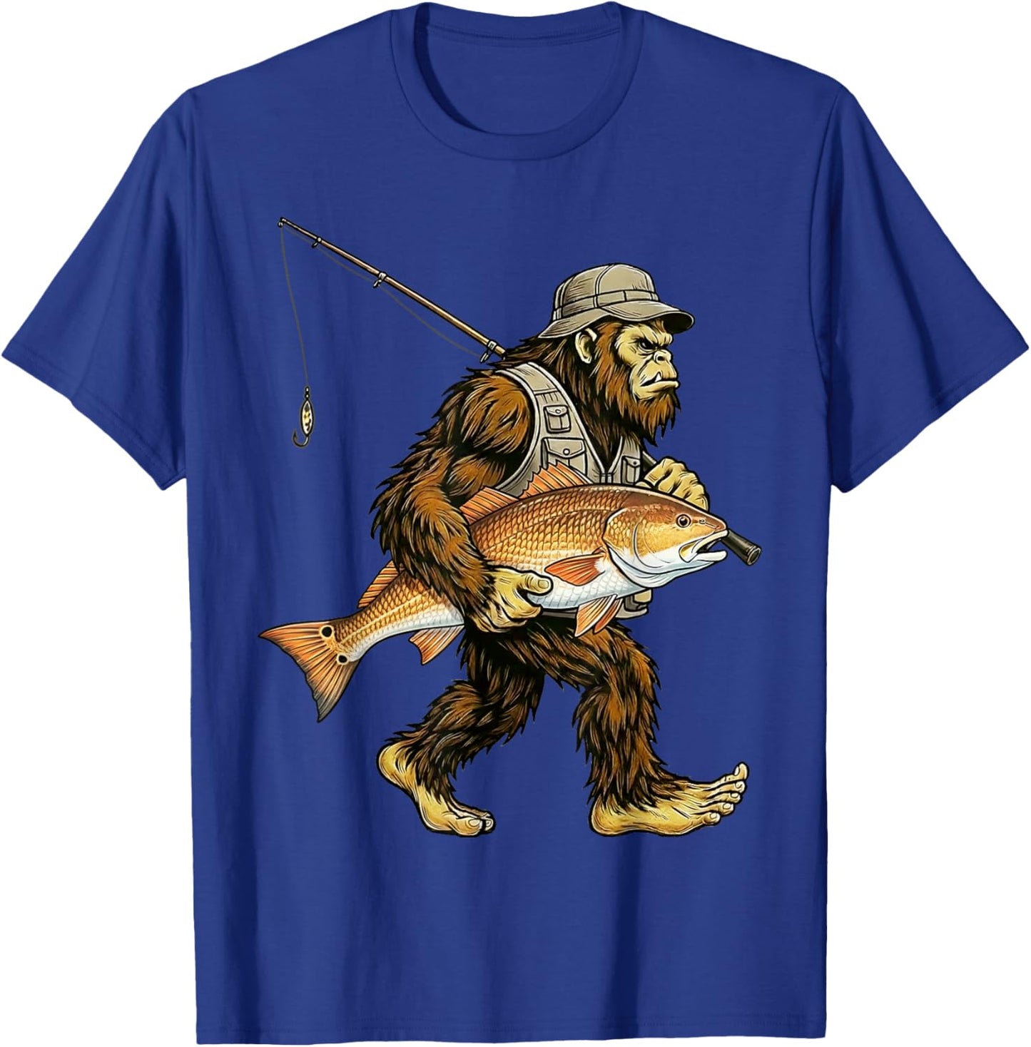Redfish Bigfoot Fisherman Saltwater Fishing Sasquatch T-Shirt - T-Shirt | Royal