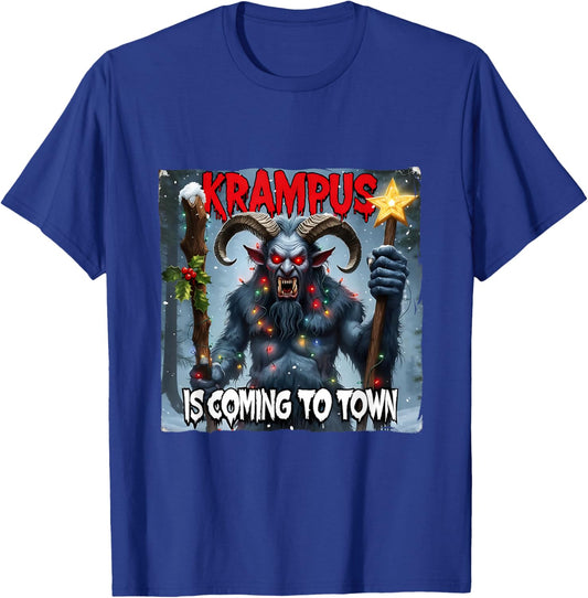 Krampus Coming Town Merry Christmas Gothic Xmas Horror T-Shirt - T-Shirt | Royal