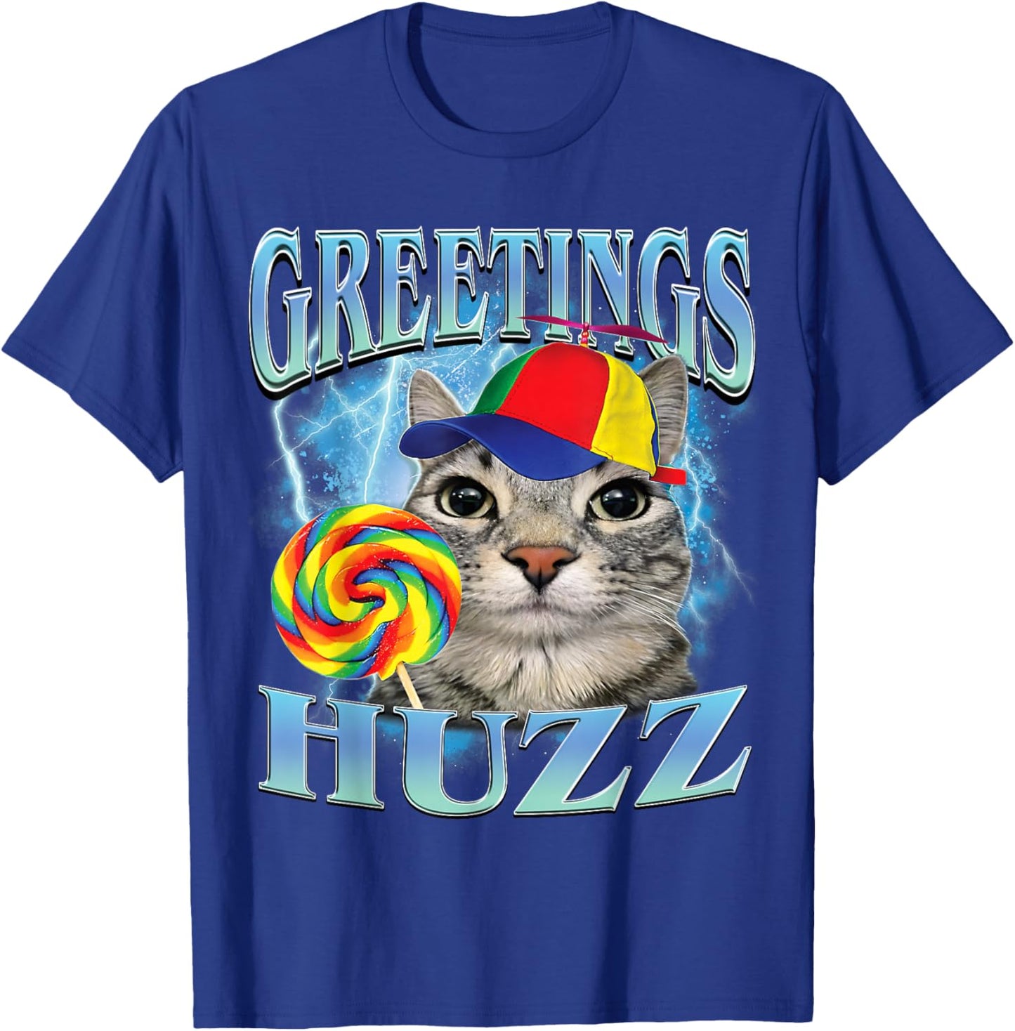 Greetings Huzz Funny Lollipop Cat Meme T-Shirt - T-Shirt | Royal