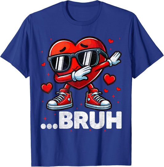 Bruh Funny Dabbing Heart Valentine Outfit Boy Kid T-Shirt - T-Shirt | Royal