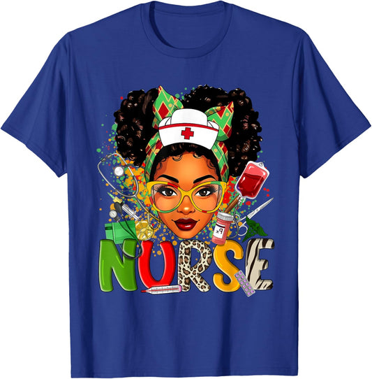 African American Nurse Messy Bun Hair Black History Month T-Shirt - T-Shirt | Royal