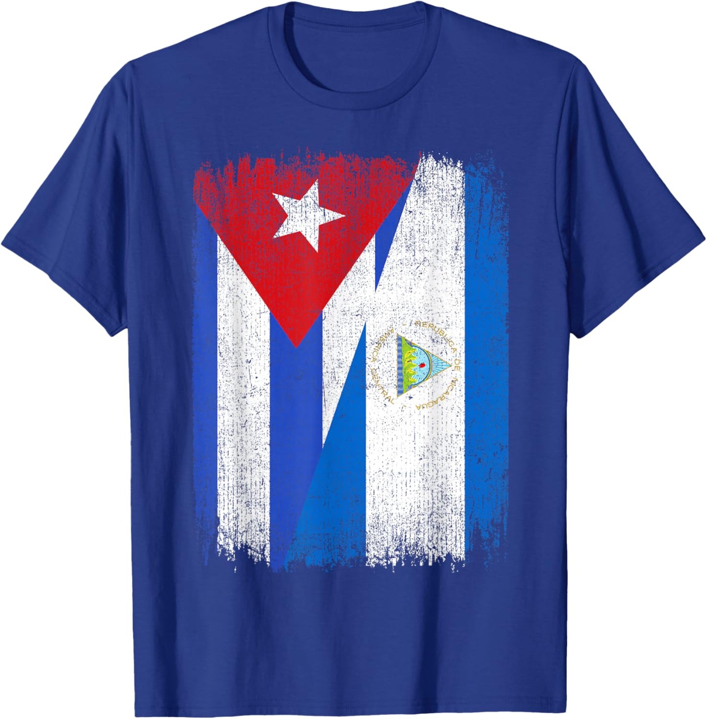 Half Cuba Nicaragua Flag Cuban Nicaraguan Pride Roots T-Shirt - T-Shirt | Royal