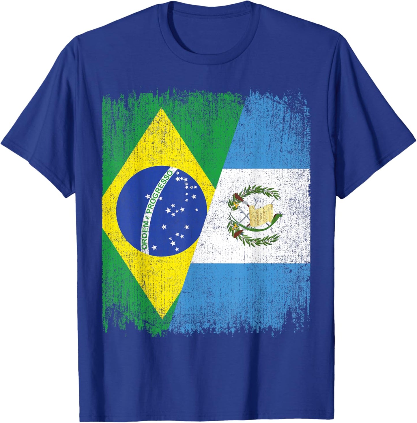 Half Brazil Guatemala Split Flag Brazilian Guatemalan Roots T-Shirt - T-Shirt | Royal