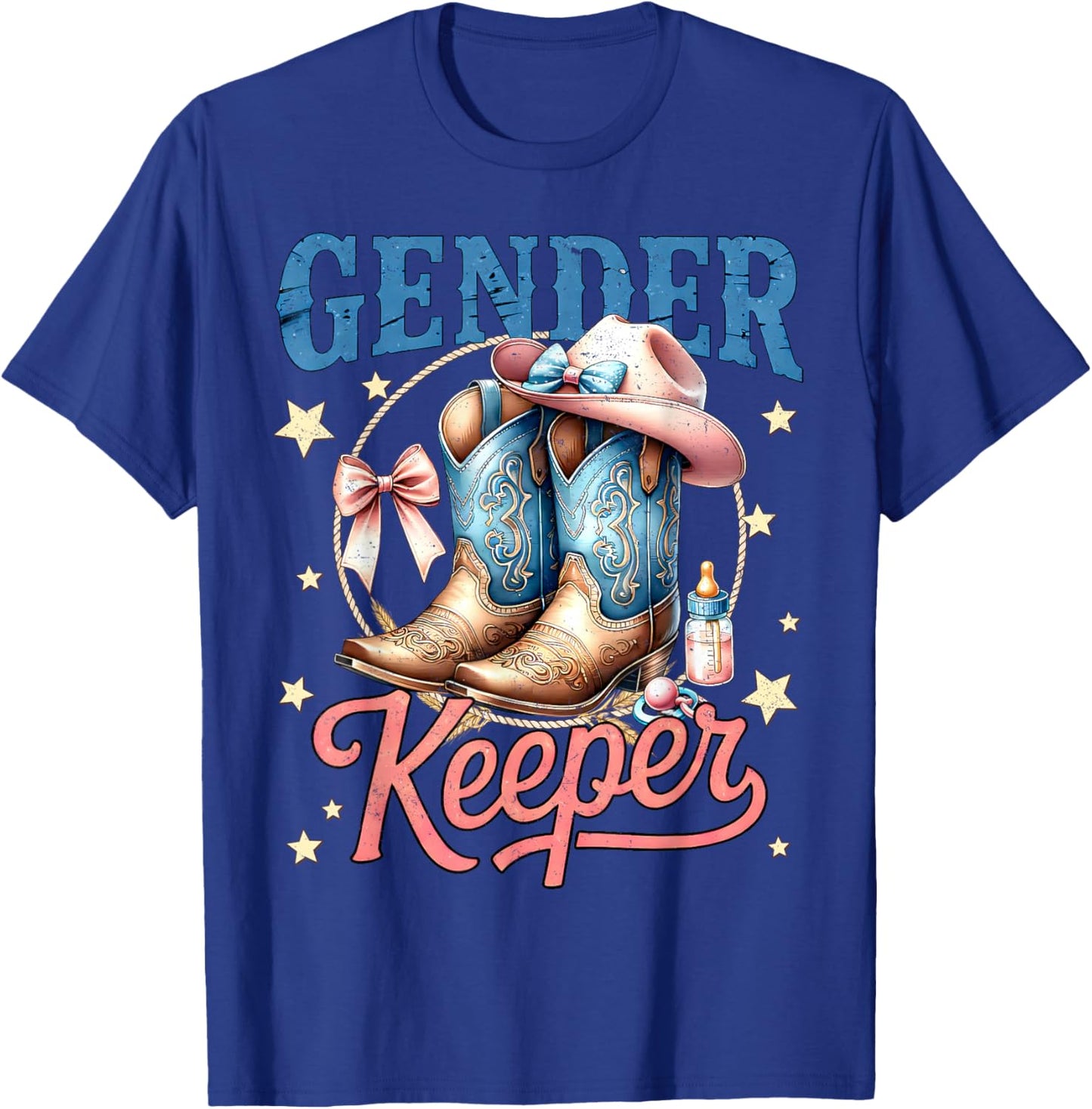 Boots Or Bows Gender Keeper of The Gender Reveal Family T-Shirt - T-Shirt | Royal