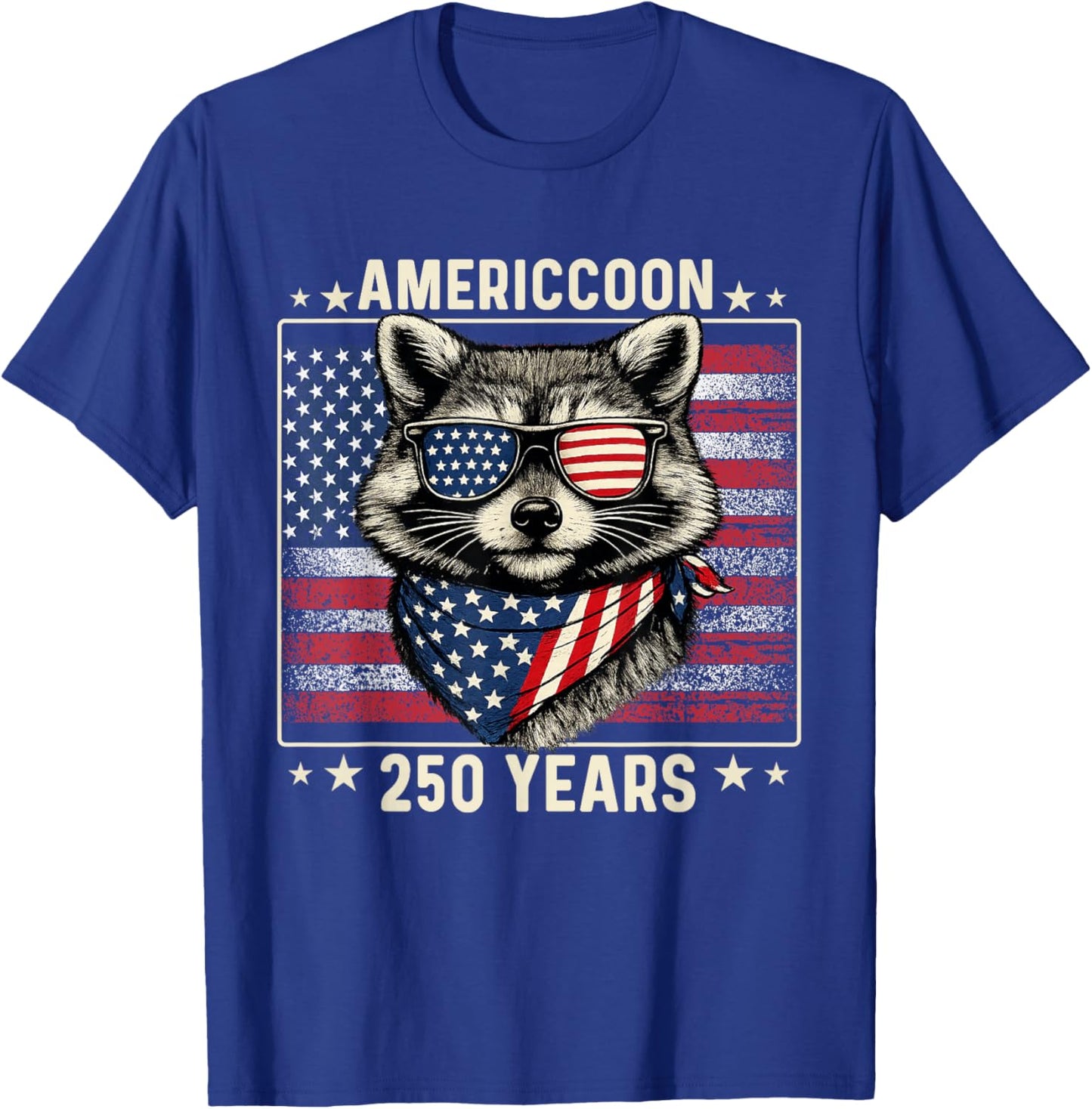 250th Anniversary Raccoon 1776 2026 250 Year 4th of July T-Shirt - T-Shirt | Royal