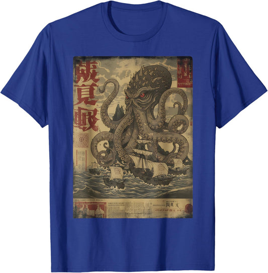 Octopus Japanese Art Funny Cat Octopus Women Kid T-Shirt - T-Shirt | Royal