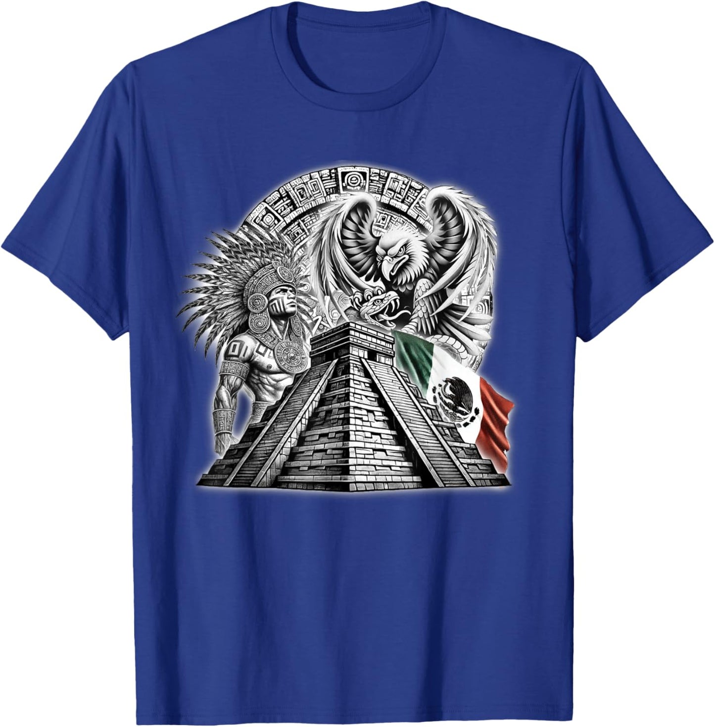 Aztec Warrior Calendar Mexico Mexican Flag Mayan Azteca T-Shirt - T-Shirt | Royal