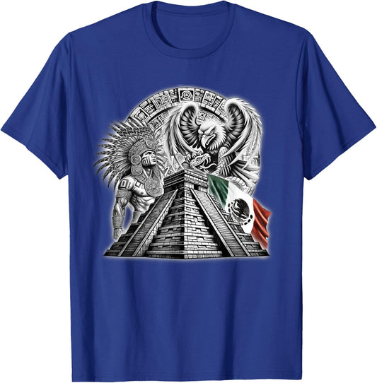 Aztec Warrior Calendar Mexico Mexican Flag Mayan Azteca T-Shirt - T-Shirt | Royal
