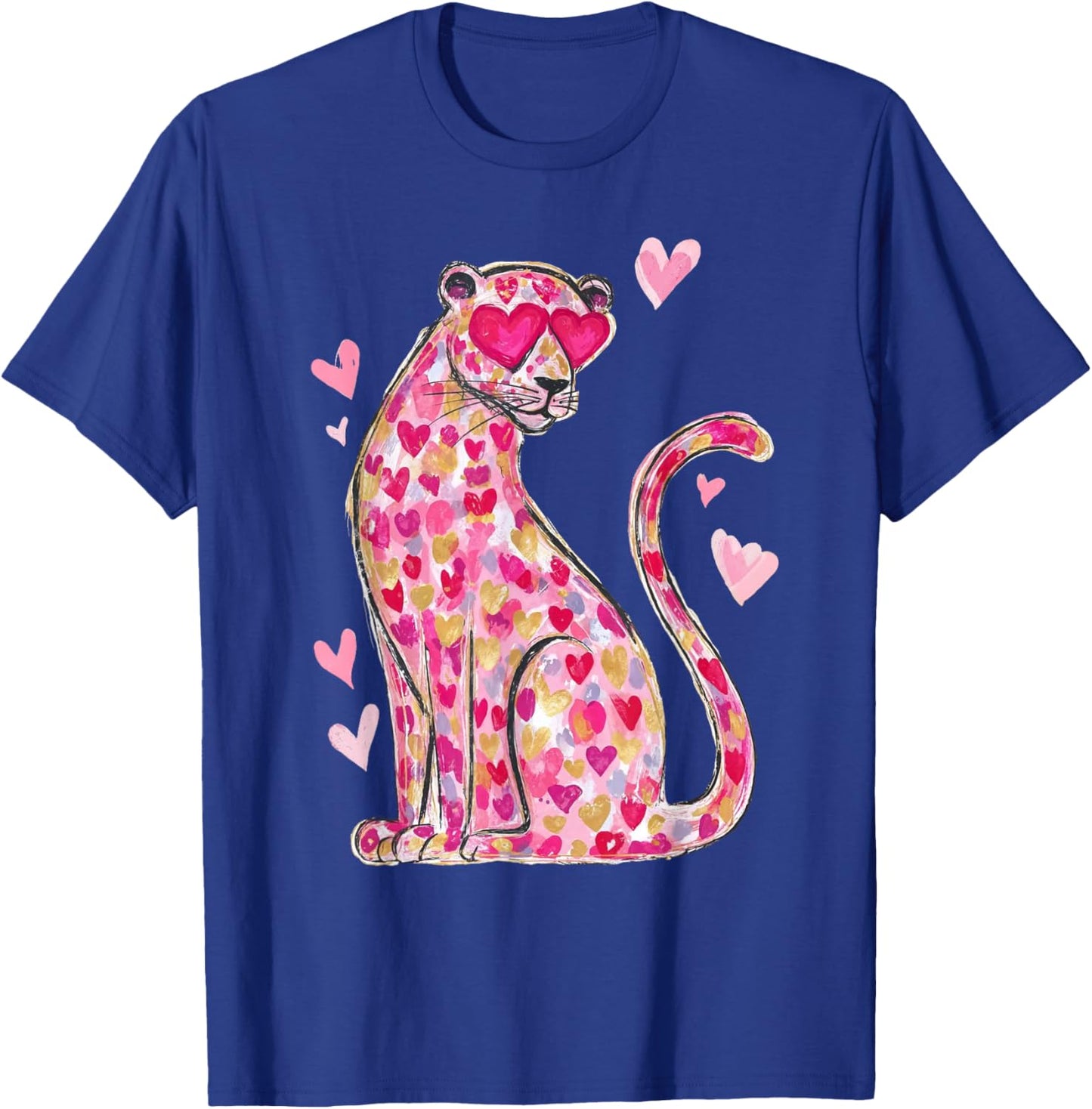 Valentine Leopard Cat Cheetah Pink Heart Retro Vintage T-Shirt - T-Shirt | Royal