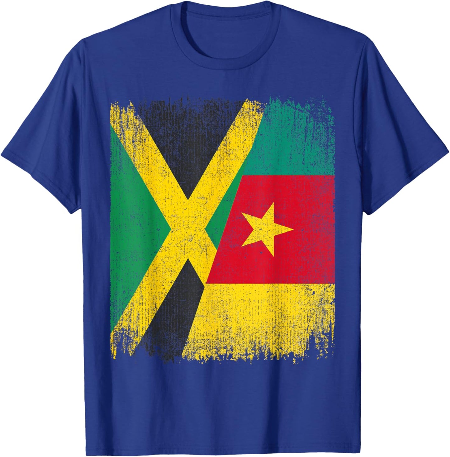 Half Jamaica Cameroon Flag Jamaican Cameroonian Pride Roots T-Shirt - T-Shirt | Royal