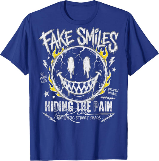 Cool Y2K Back Print Streetwear Fashion Women Men Retro Smile T-Shirt - T-Shirt | Royal