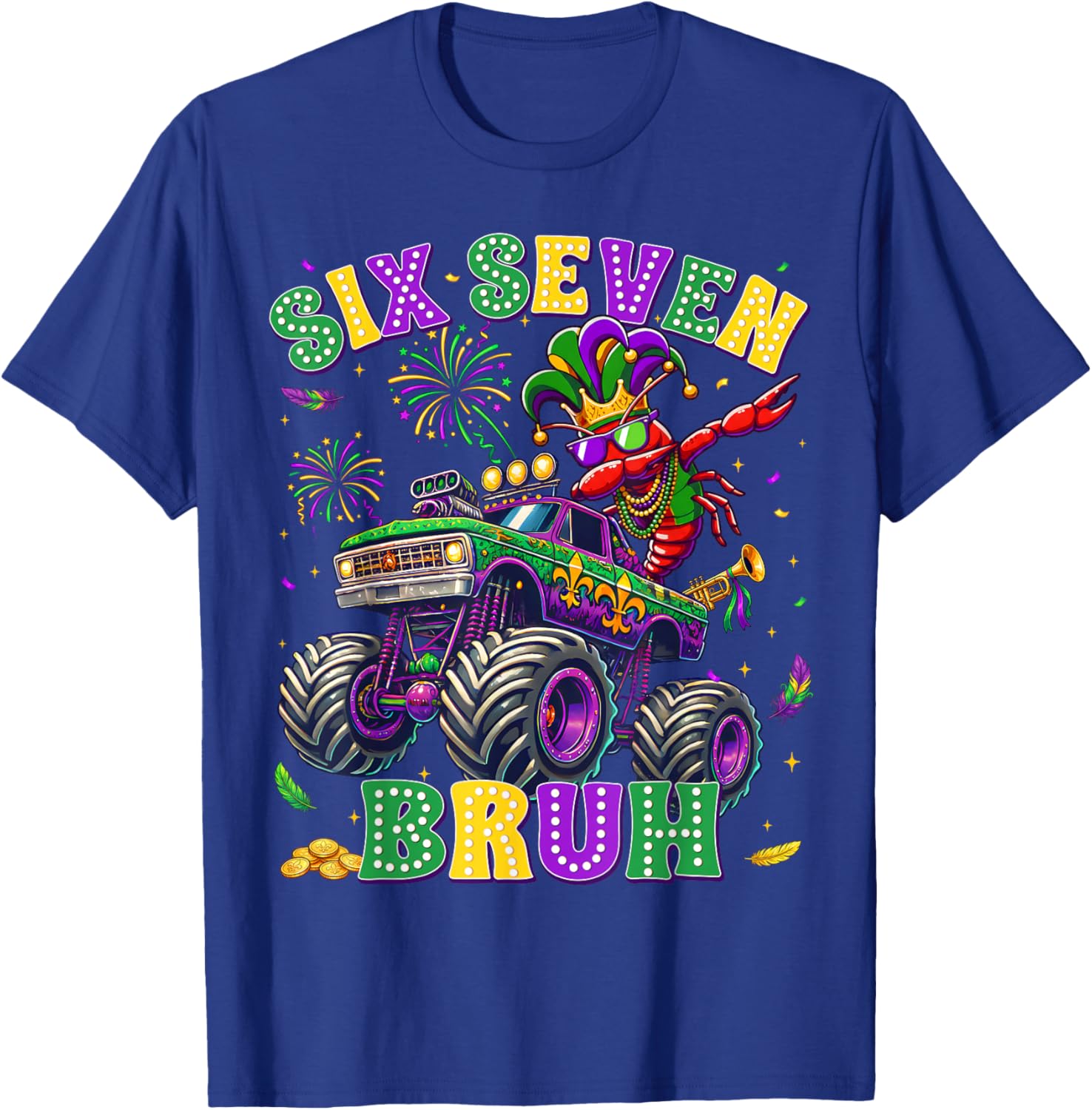 Mardi Gras Crawfish Monster Truck 67 Six Seven Boy Toddler T-Shirt - T-Shirt | Royal