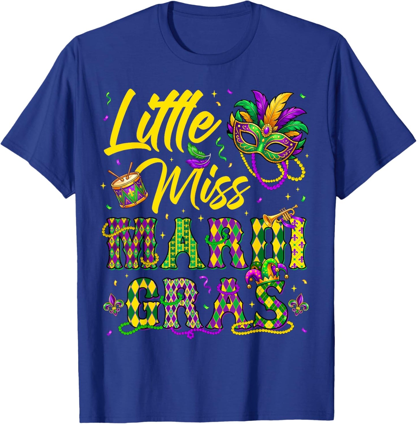 Miss Mardi Gras Mask Bead Girl Kid Toddler Carnival Costume T-Shirt - T-Shirt | Royal