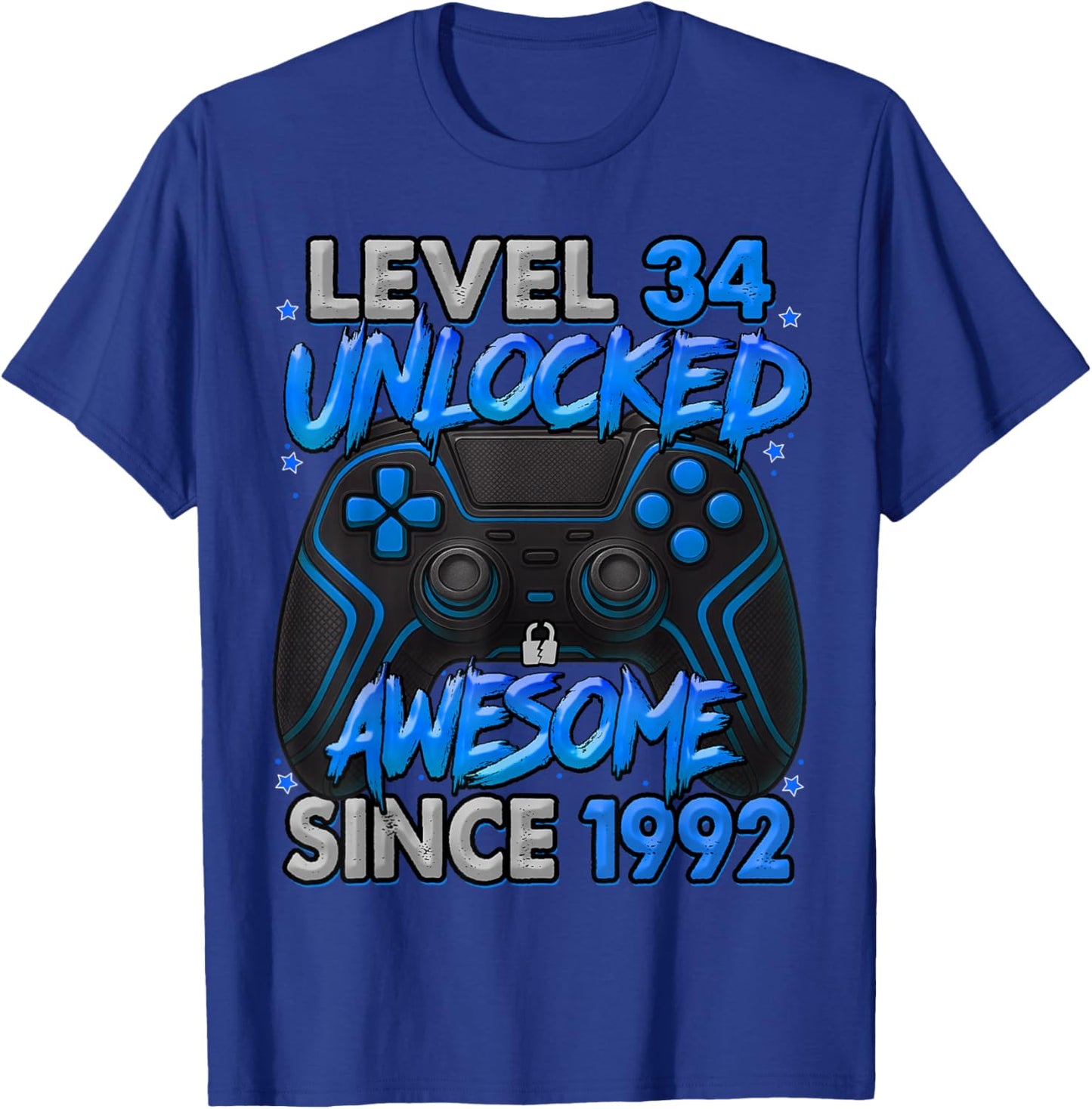 Level 34 Unlocked Awesome Since 1992 34th Birthday Gaming T-Shirt - T-Shirt | Royal