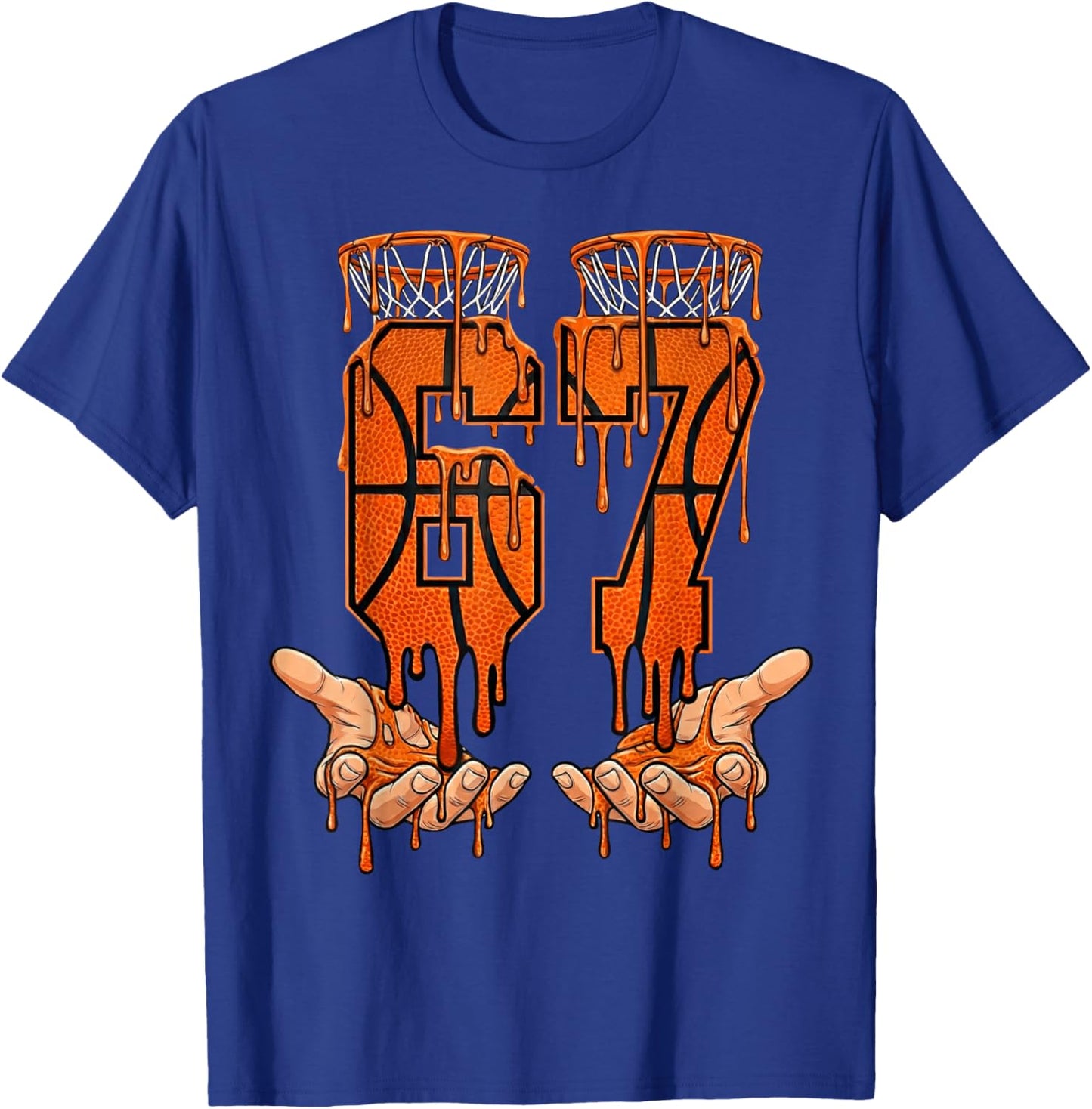 Basketball 67 Hands Dripping 6-7 Meme Six Seven Funny Slang T-Shirt - T-Shirt | Royal