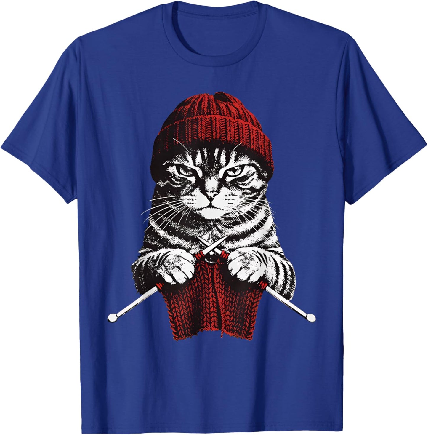 Vintage Knitting Cat Crochet Yarn Lover Cute Cat T-Shirt - T-Shirt | Royal