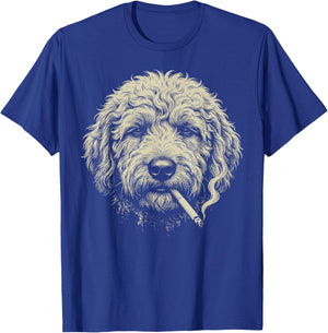 Funny Golden Doodle Smoking Cigarette Meme Vintage Graphic T-Shirt - T-Shirt | Royal