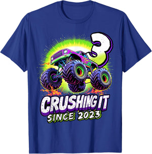 Birthday Monster Truck 3 Year Old Boys 3rd Party Born 2023 T-Shirt - T-Shirt | Royal