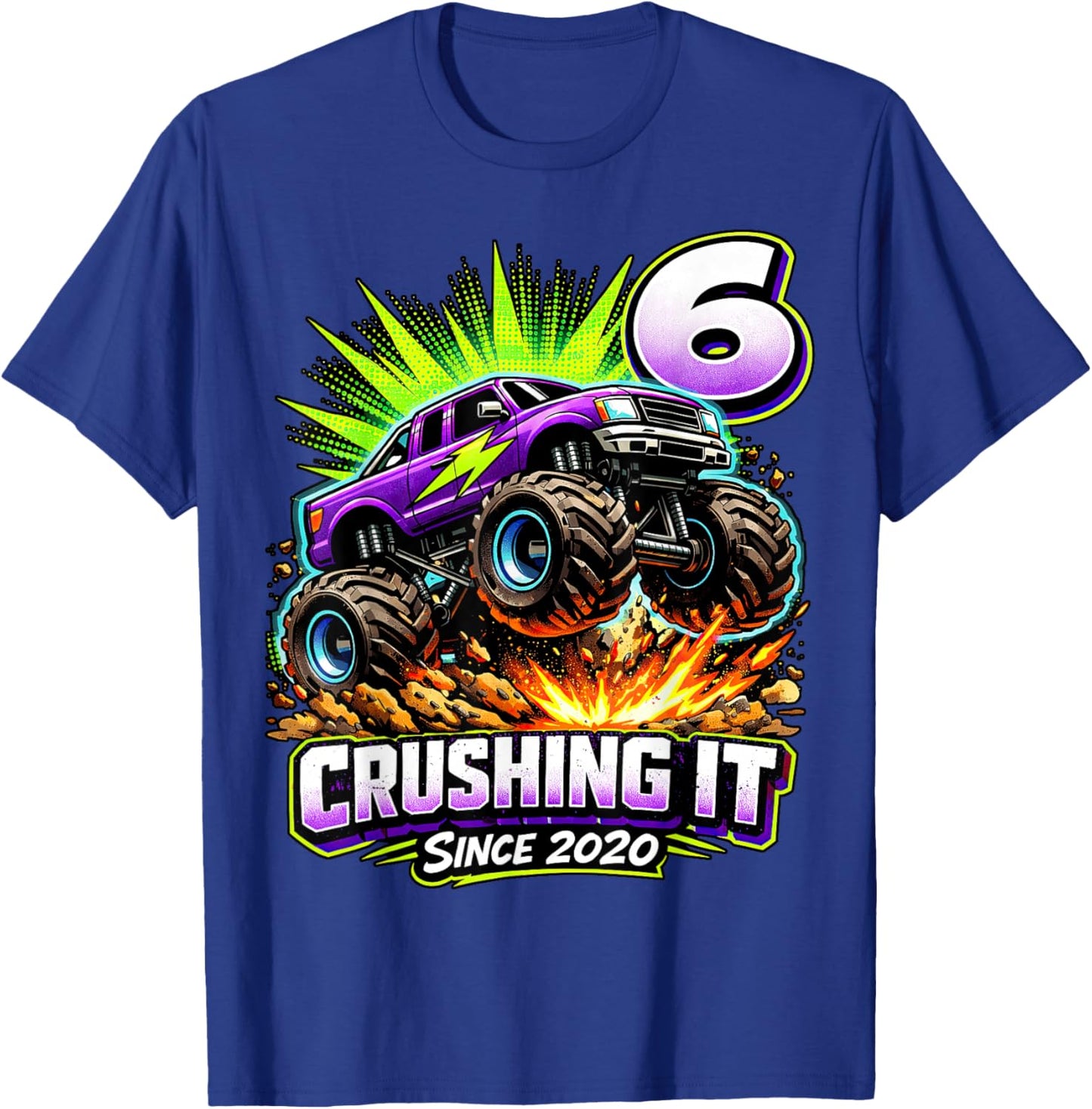 Birthday Monster Truck 6 Year Old Boys 6th Party Born 2020 T-Shirt - T-Shirt | Royal