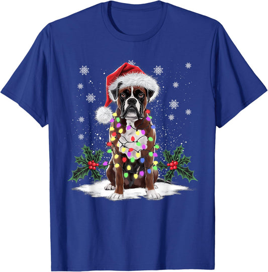 Funny Boxer Dog Santa Hat Men Women Christmas Xmas T-Shirt - T-Shirt | Royal