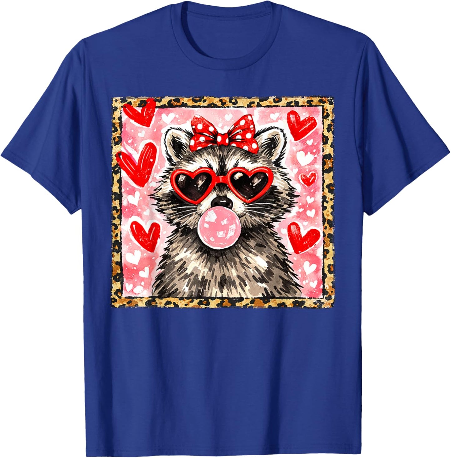 Vintage Leopard Funny Valentine Raccoon Lover Heart XOXO T-Shirt - T-Shirt | Royal