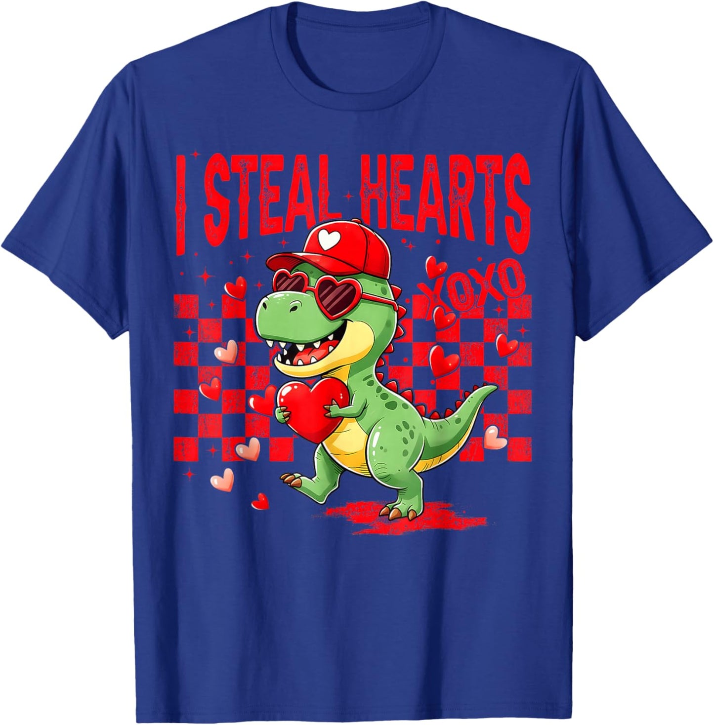 Retro Valentine Dinosaur Holding Heart, Cute I Steal Hearts T-Shirt - T-Shirt | Royal